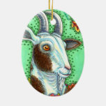 BILLY GOAT AND AUTUMN LEAVES, THANKSGIVING FARM CERAMIC ORNAMENT