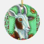BILLY GOAT AND AUTUMN LEAVES, THANKSGIVING FARM CERAMIC ORNAMENT