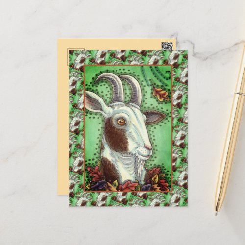 BILLY GOAT AND AUTUMN LEAVES THANKSGIVING FARM POSTCARD