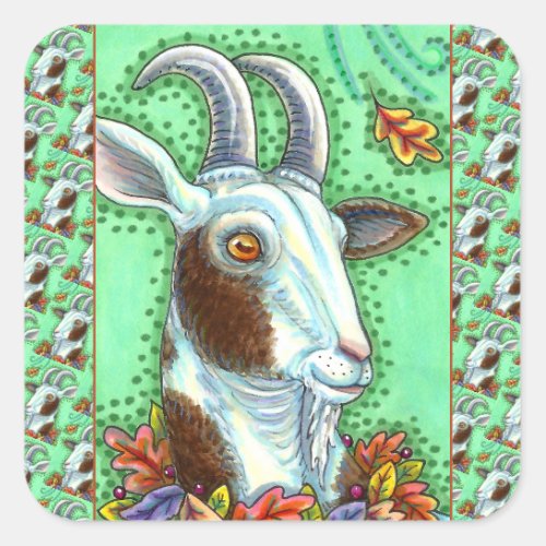BILLY GOAT AND AUTUMN LEAVES THANKSGIVING FARM SQUARE STICKER
