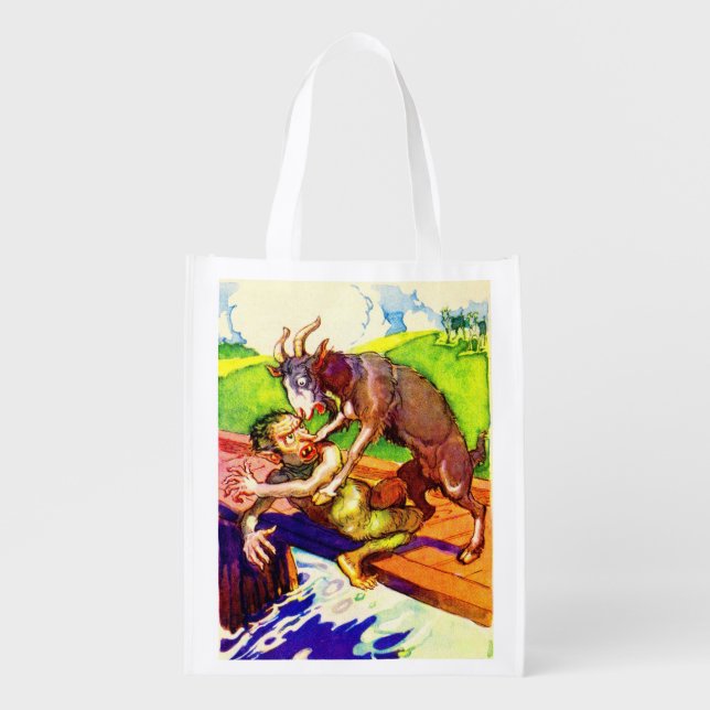 billy goat gruff and troll print grocery bag (Front)