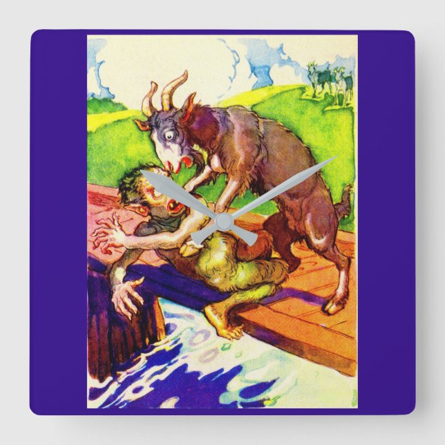 billy goat gruff and troll square wall clock (Front)
