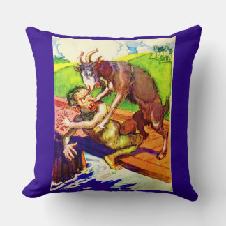 billy goat gruff and troll throw pillow
