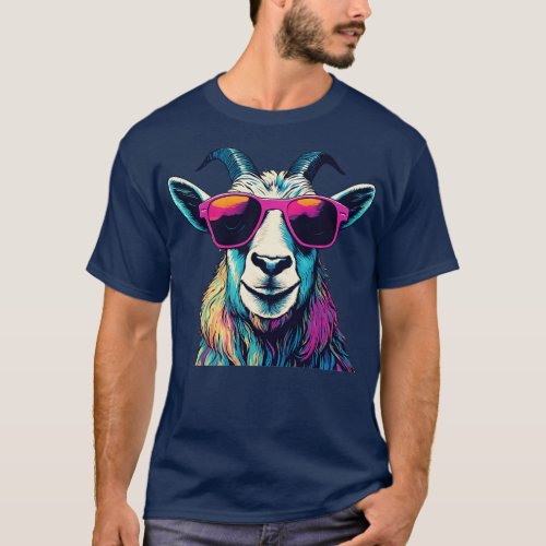 Billy Goat With Sunglasses Colorful T_Shirt