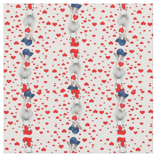Billy Goat with Valentines and Red Hearts Fabric