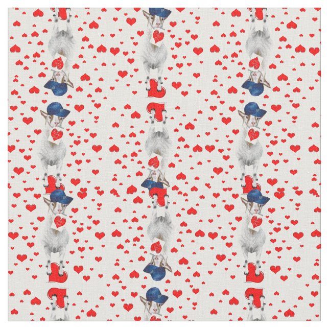 Billy Goat with Valentines and Red Hearts Fabric (Close Up)