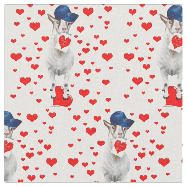 Billy Goat with Valentines and Red Hearts Fabric (Close Up)