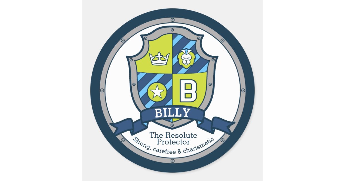 Billy letter B name meaning heraldry shield kids Classic Round Sticker ...