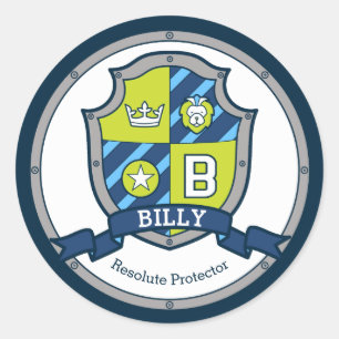 Billy letter B name meaning heraldry shield kids Classic Round Sticker