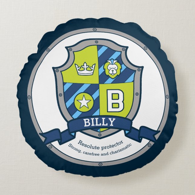 Billy letter B name meaning heraldry shield  Round Pillow (Front)