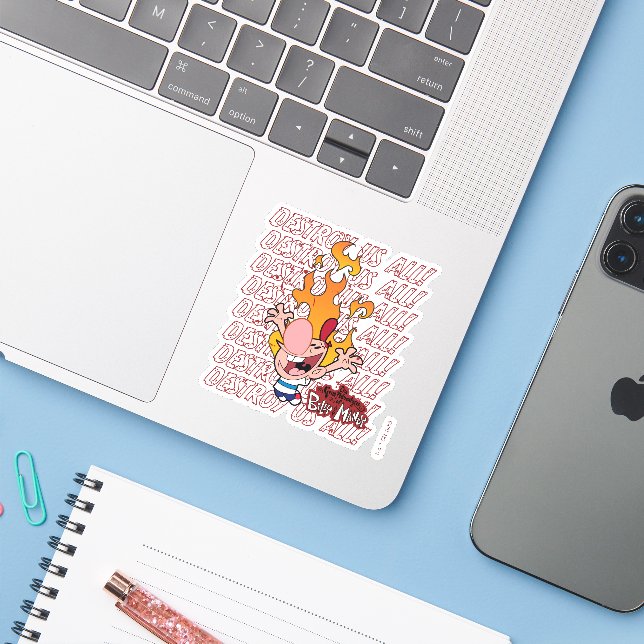 Billy & Mandy - Destroy Us All Sticker (Laptop w/ iPhone)
