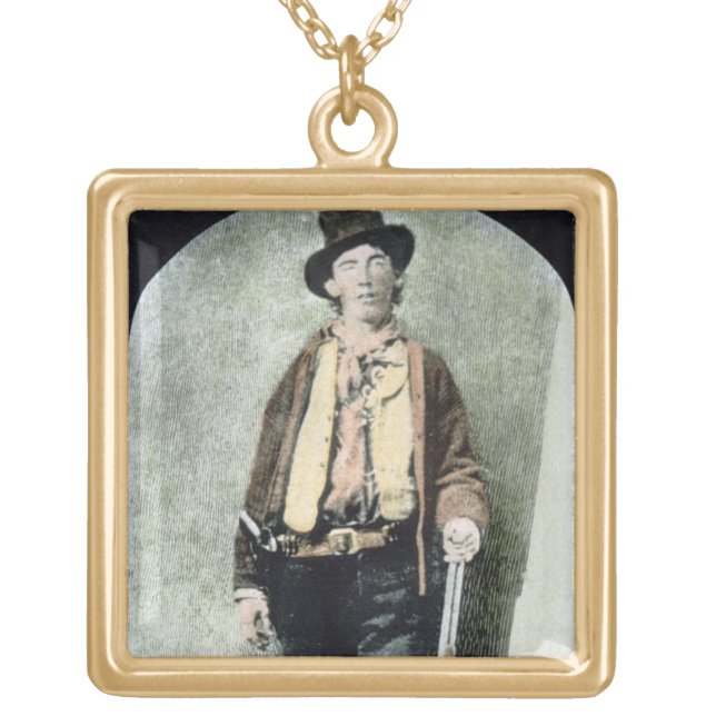 Billy the Kid (coloured engraving) Gold Plated Necklace (Front)