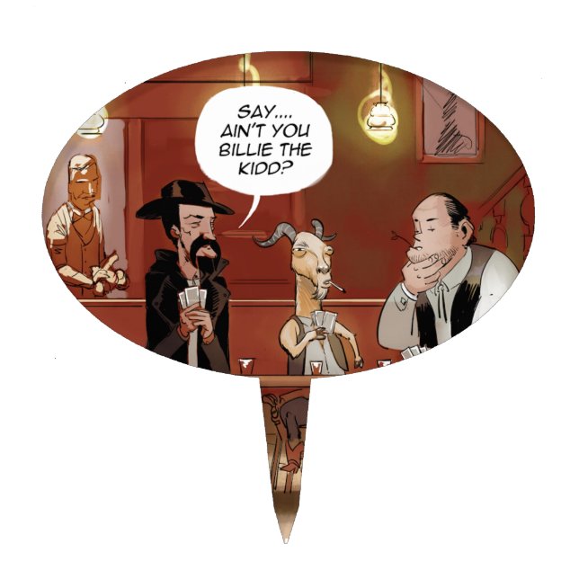 Billy The Kid? Funny Goat Cartoon Cake Topper (Front)