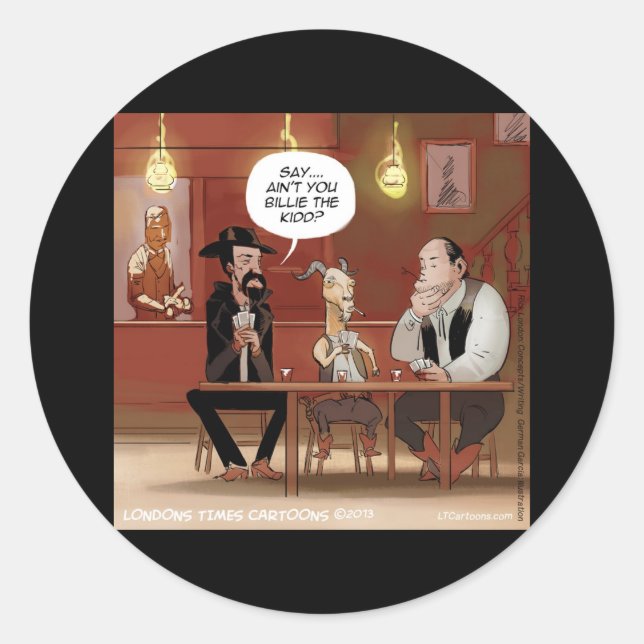 Billy The Kid? Funny Goat Cartoon Classic Round Sticker (Front)