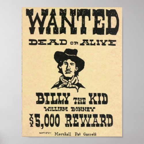 Billy the Kid Old Wild West Wanted Poster