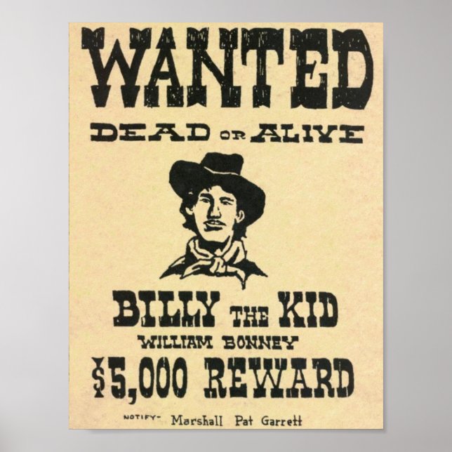 Billy the Kid Old Wild West Wanted Poster (Front)