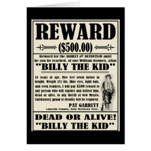 Billy the Kid Wanted Poster Cards