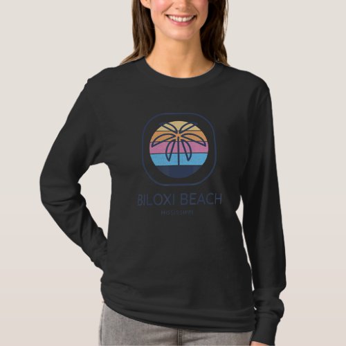 Biloxi Beach Mississippi Palm Tree Sunset Vacation T_Shirt