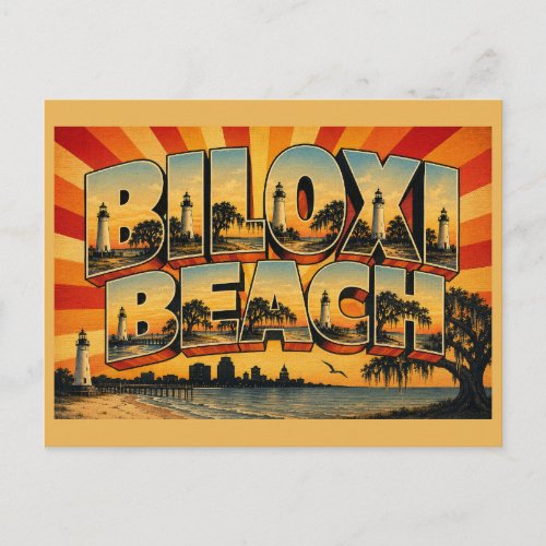 Biloxi Beach MS Vintage Travel Art Postcard