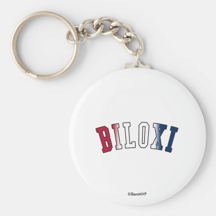 Biloxi in Mississippi State Flag Colors Keychain