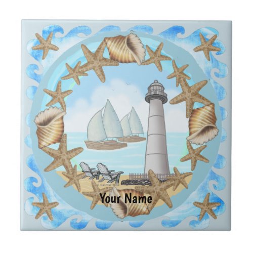 Biloxi Lighthouse  custom name Ceramic Tile
