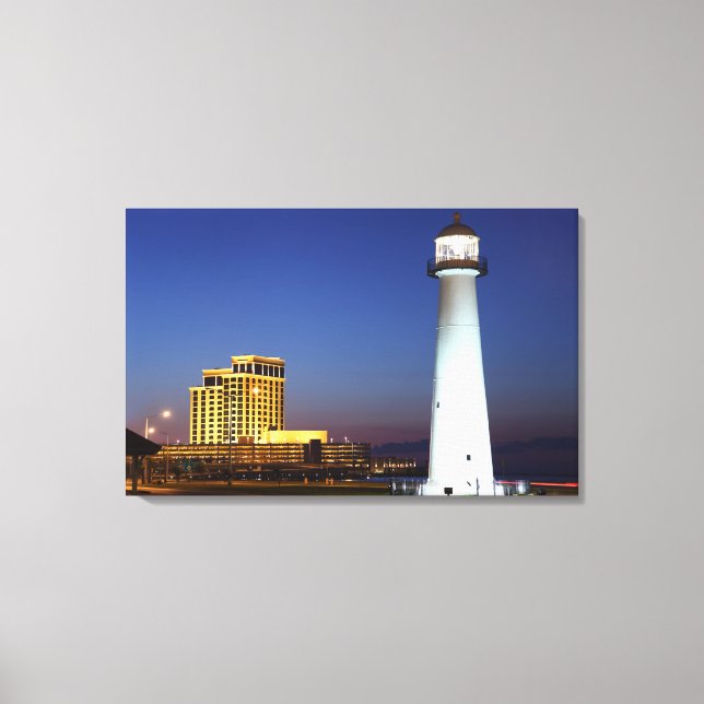Biloxi Lighthouse On The Sound At Night Canvas Art (Front)