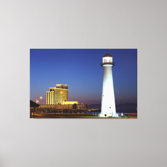 Biloxi Lighthouse On The Sound At Night Canvas Pri Print (Front)