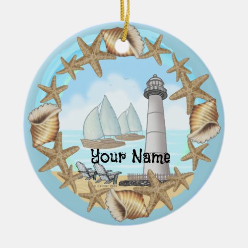 Biloxi Lighthouse seashells custom name Ornament