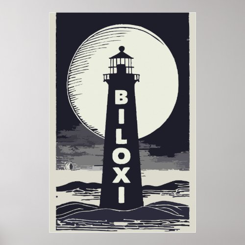 Biloxi Mississippi Lighthouse Moon Poster