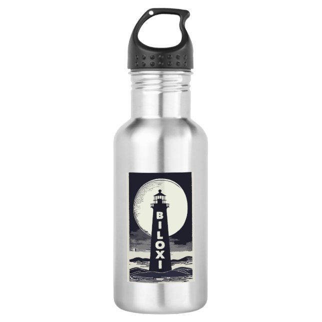 Biloxi Mississippi Lighthouse Moon Stainless Steel Water Bottle (Front)