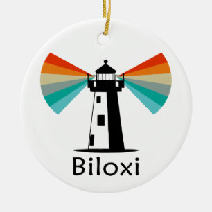 Biloxi Mississippi Lighthouse Rainbow Ceramic Ornament
