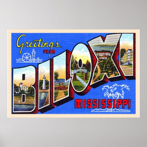 Biloxi Mississippi Vintage Large Letter Postcard Poster