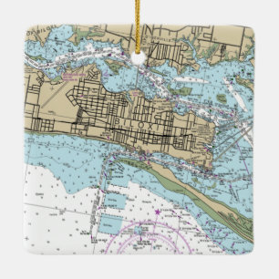 Biloxi MS Nautical Chart Ceramic Ornament