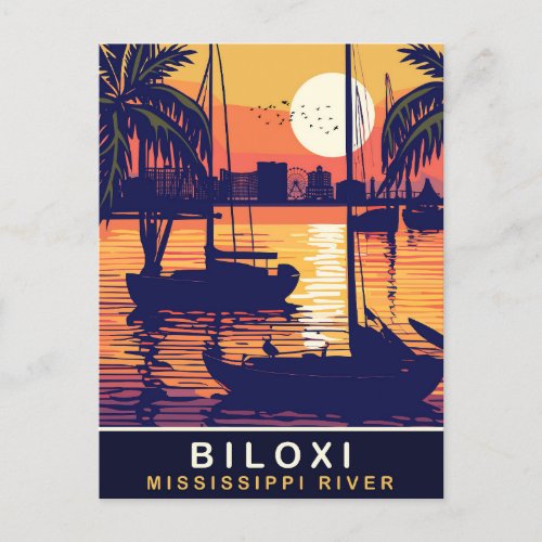 Biloxi Sunset over the Mississippi River Travel Postcard