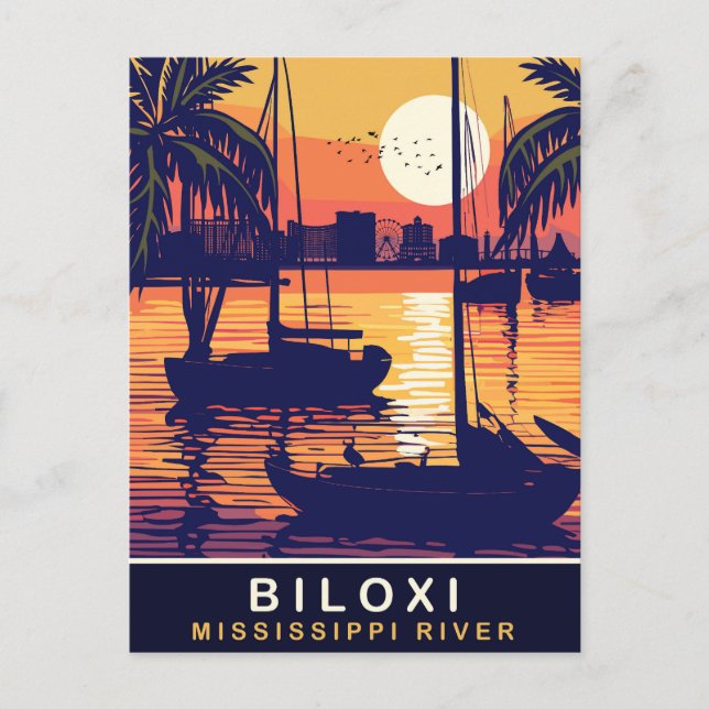 Biloxi, Sunset over the Mississippi River, Travel Postcard (Front)