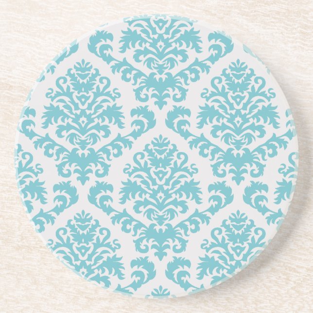 BILTMORE DAMASK in TURQUOISE and LIGHT GRAY Coaster (Front)
