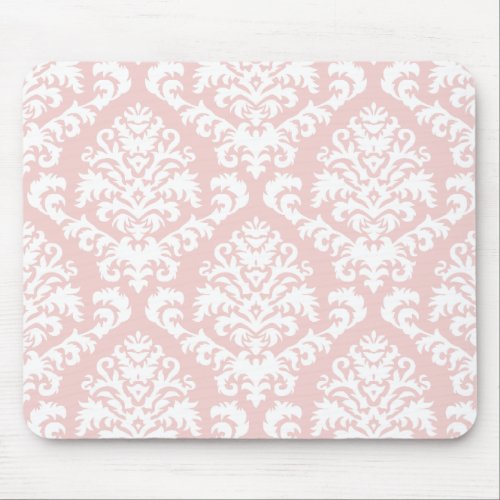BILTMORE DAMASK in WHITE and BLUSH PINK Mouse Pad