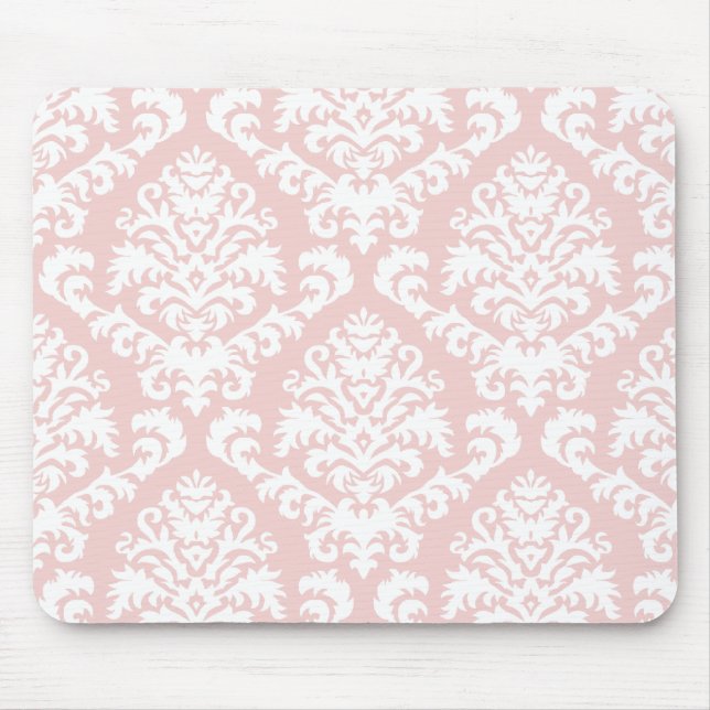 BILTMORE DAMASK in WHITE and BLUSH PINK Mouse Pad (Front)