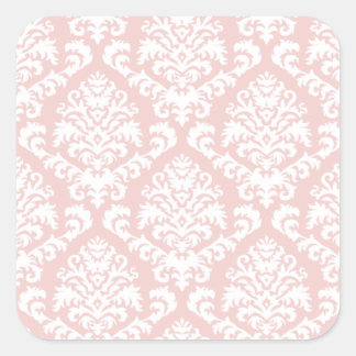 BILTMORE DAMASK in WHITE and BLUSH PINK Square Sticker