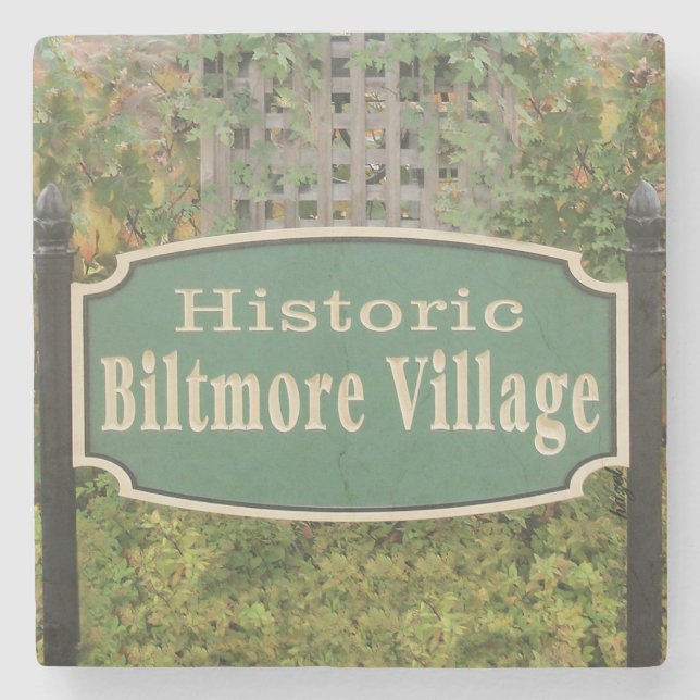 Biltmore Village Sign, Asheville, Biltmore Village Stone Coaster (Front)