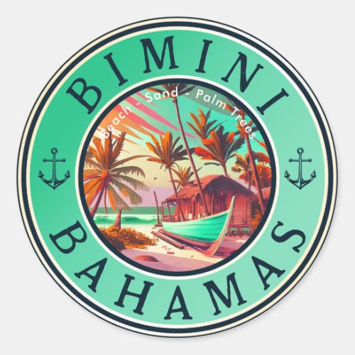 Bimini Bahamas anchor Fishing Travel Vintage boat Classic Round Sticker