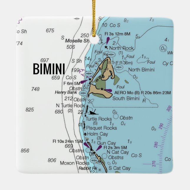 Bimini Bahamas Chart Ceramic Ornament (Back)