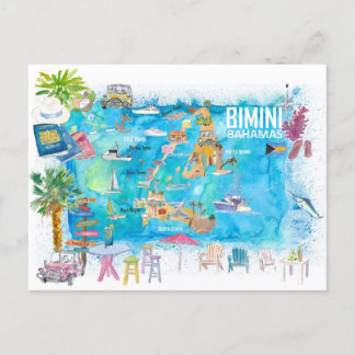 Bimini Bahamas Illustrated Map Postcard