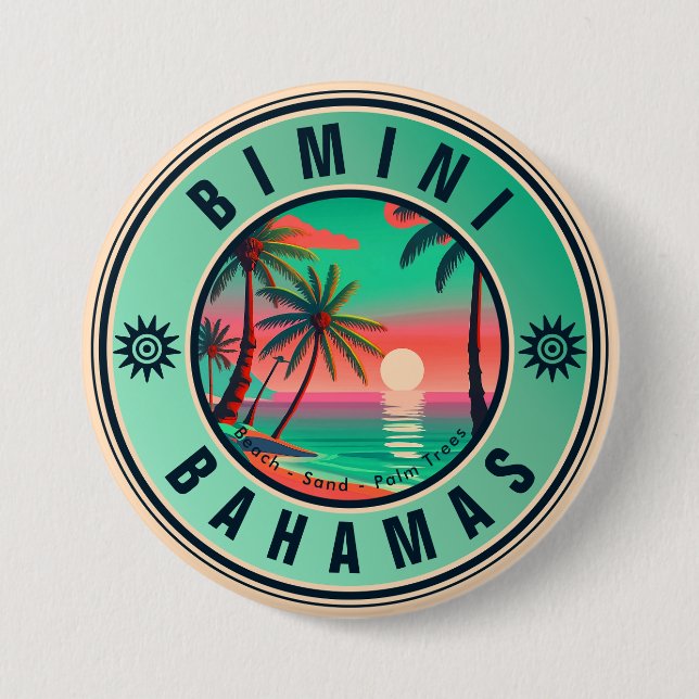 Bimini Bahamas Retro Sunset Travel Souvenir 1950s Button (Front)