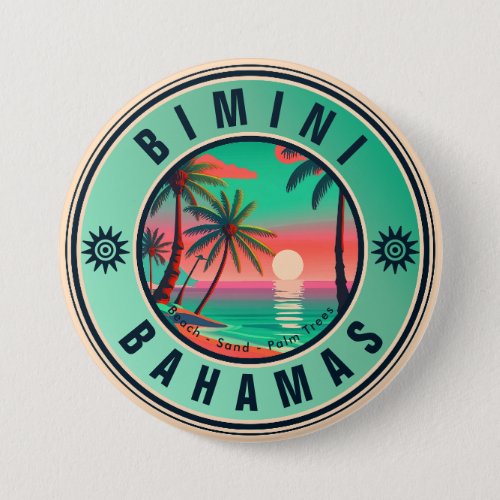 Bimini Bahamas Retro Sunset Travel Souvenir 1950s Button