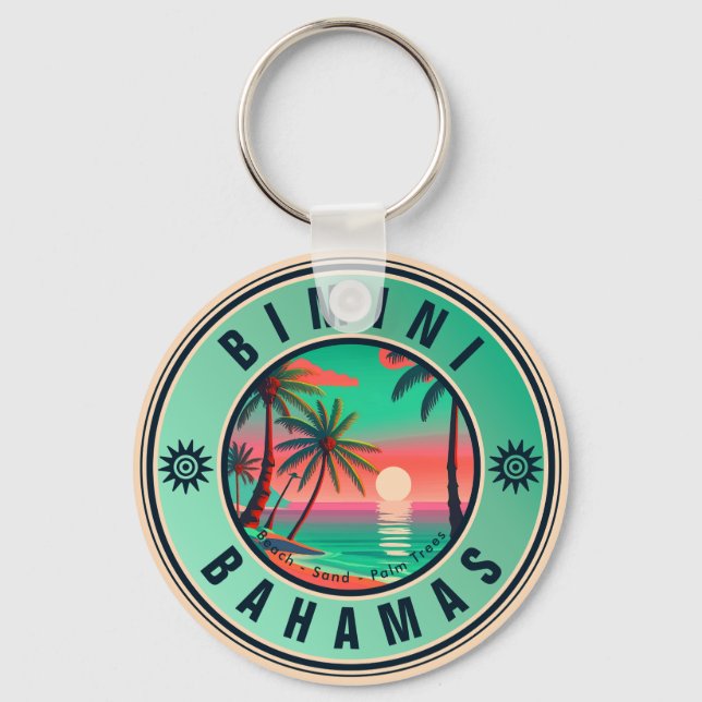 Bimini Bahamas Retro Sunset Travel Souvenir 1950s Keychain (Front)
