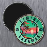 Bimini Bahamas Retro Sunset Travel Souvenir 1950s Magnet<br><div class="desc">Bimini Bahamas Tropical Retro Sunset design. Indulge in the nostalgia of Bimini with our vintage souvenir, designed specifically for seaside vacationers. Reminiscent of a bygone era, this design encapsulates the tranquility and beauty of the cove, serving as a delightful reminder of your beachside getaway. You can customize and modify this...</div>
