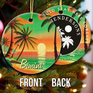 Bimini Bahamas Vintage Travel Souvenir Palm Trees Ceramic Ornament