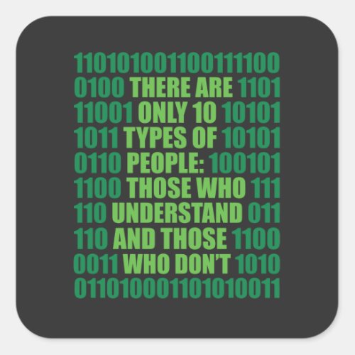 Binary 10 Types Of People Square Sticker