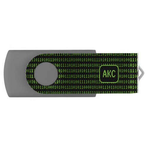 Binary 1s and 0s Lime Green  Black _ Add Initials Flash Drive